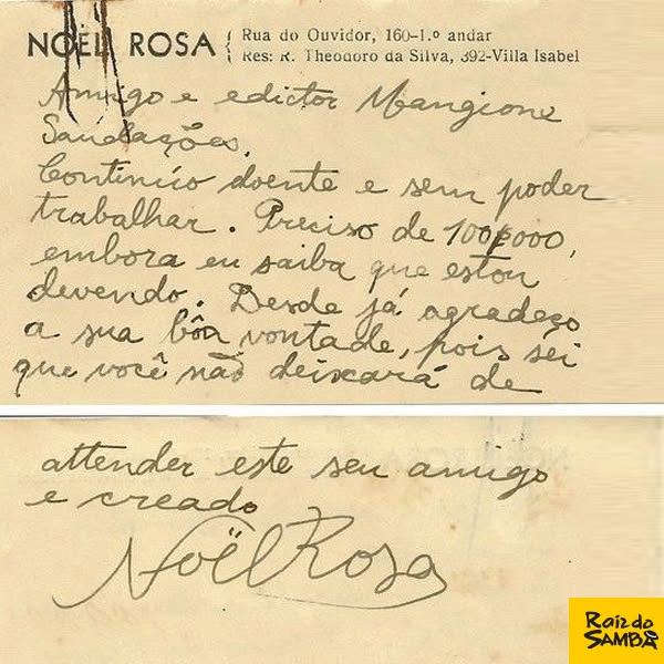BILHETE ESCRITO POR NOEL ROSA